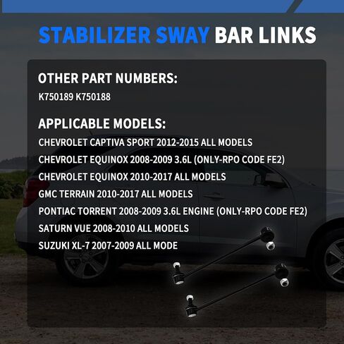 Front Left & Right Sway Bar Stabilizer Links Compatible with Chevy Captiva Sport 2012-2015 / Equinox 2008-2017, fit for GMC Terrain 2010-2017, fit for Pontiac Torrent 2008 2009 in Saudi Arabia
