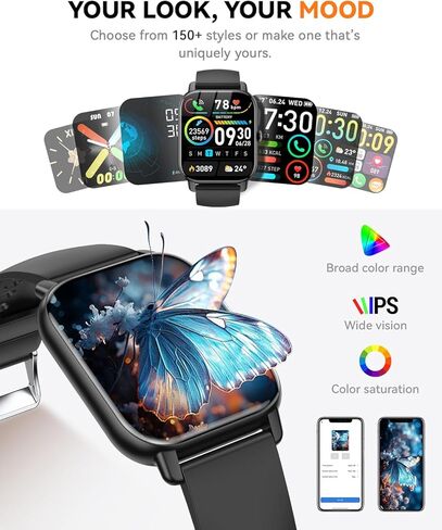 Smart Watches for Men Women(Answer/Make Call), 1.85 inch HD Fitness Tracker Watch with Activity Counter/Sleep Monitor/ 110+ Sports Modes, IP68 Waterproof Smart Watch for Andriod iPhone iOS Compatible in Saudi Arabia