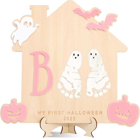 DIY Halloween Footprint or Handprint Art Sign | Trick or Treat | My Little Boo | Baby’s First Halloween Keepsake | Kid Craft | 2024 | Engraved (Trick or Treat Footprint) in Kuwait