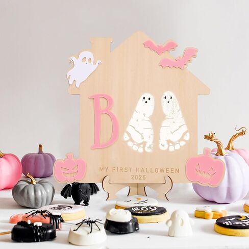 DIY Halloween Footprint or Handprint Art Sign | Trick or Treat | My Little Boo | Baby’s First Halloween Keepsake | Kid Craft | 2024 | Engraved (Trick or Treat Footprint) in Kuwait