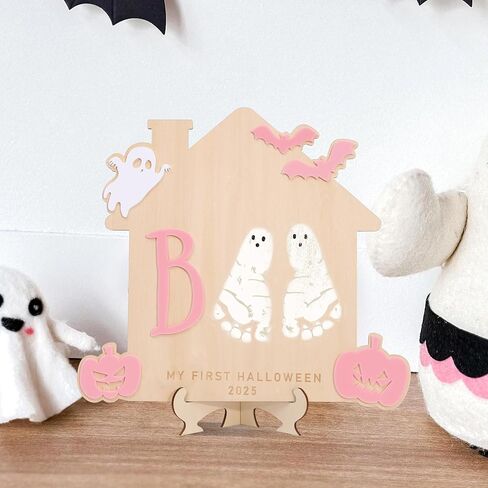 DIY Halloween Footprint or Handprint Art Sign | Trick or Treat | My Little Boo | Baby’s First Halloween Keepsake | Kid Craft | 2024 | Engraved (Trick or Treat Footprint) in Kuwait