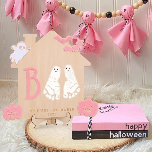 DIY Halloween Footprint or Handprint Art Sign | Trick or Treat | My Little Boo | Baby’s First Halloween Keepsake | Kid Craft | 2024 | Engraved (Trick or Treat Footprint) in Kuwait