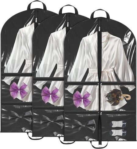 3Pack Garment Bags for Dance Costumes, Clear Dance Garment Bags for Dancers, Kids Garments Bag with 4 Zipper Pockets for Hanging Clothes Dances Competitions, Ballet, Theatre(Black) in Saudi Arabia