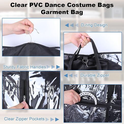 3Pack Garment Bags for Dance Costumes, Clear Dance Garment Bags for Dancers, Kids Garments Bag with 4 Zipper Pockets for Hanging Clothes Dances Competitions, Ballet, Theatre(Black) in Saudi Arabia