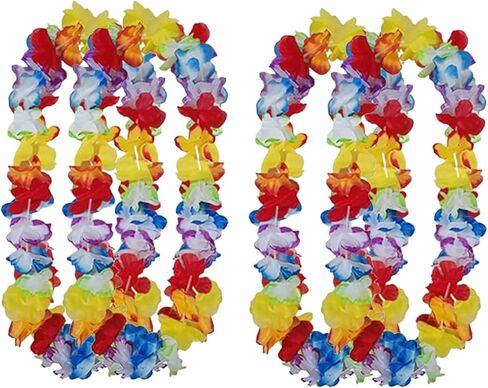 Leis for Luau Party, 4Counts Hawaiian Necklaces for Tropical Bulk Flower Single Color Lei Set, Birthday Beach Party Orange Purple Pink White Accessories for Women Men (4Pieces-Orange) in Kuwait