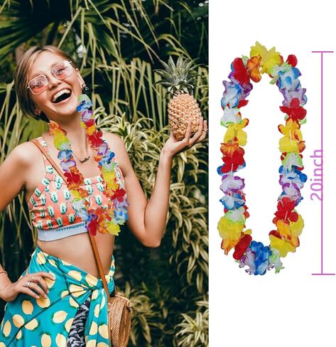 Leis for Luau Party, 4Counts Hawaiian Necklaces for Tropical Bulk Flower Single Color Lei Set, Birthday Beach Party Orange Purple Pink White Accessories for Women Men (4Pieces-Orange) in Kuwait