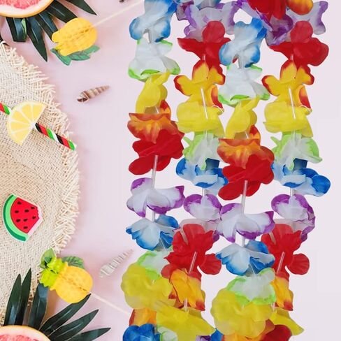 Leis for Luau Party, 4Counts Hawaiian Necklaces for Tropical Bulk Flower Single Color Lei Set, Birthday Beach Party Orange Purple Pink White Accessories for Women Men (4Pieces-Orange) in Kuwait