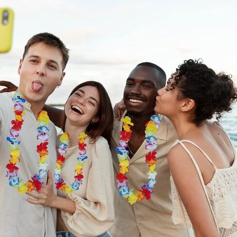 Leis for Luau Party, 4Counts Hawaiian Necklaces for Tropical Bulk Flower Single Color Lei Set, Birthday Beach Party Orange Purple Pink White Accessories for Women Men (4Pieces-Orange) in Kuwait