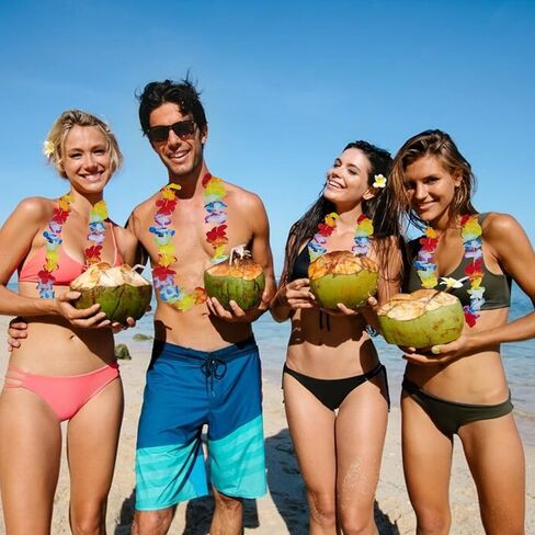 Leis for Luau Party, 4Counts Hawaiian Necklaces for Tropical Bulk Flower Single Color Lei Set, Birthday Beach Party Orange Purple Pink White Accessories for Women Men (4Pieces-Orange) in Kuwait