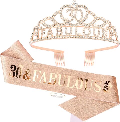 50th Birthday Crown and Sash for Women, Rose Gold '50 & Fabulous' Tiara Birthday Gift in Saudi Arabia