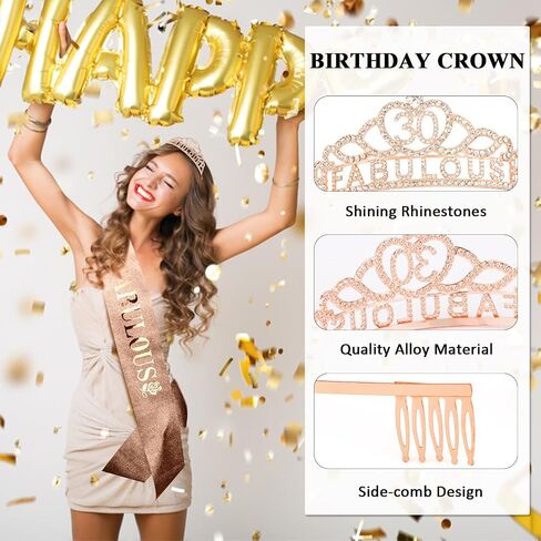 50th Birthday Crown and Sash for Women, Rose Gold '50 & Fabulous' Tiara Birthday Gift in Saudi Arabia