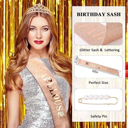 50th Birthday Crown and Sash for Women, Rose Gold '50 & Fabulous' Tiara Birthday Gift in Saudi Arabia