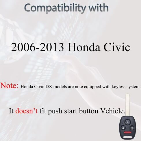 Key Fob Keyless Entry Fits for Honda Civic SI EX Hybrid 2006 2007 2008 2009 2010 2011 2012 2013 Remote Control Head Key Replacement (N5F-S0084A, 35111-SVA-306) 4 Buttons in Saudi Arabia