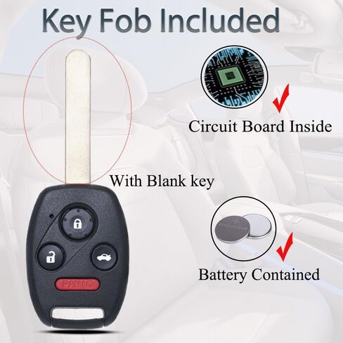 Key Fob Keyless Entry Fits for Honda Civic SI EX Hybrid 2006 2007 2008 2009 2010 2011 2012 2013 Remote Control Head Key Replacement (N5F-S0084A, 35111-SVA-306) 4 Buttons in Saudi Arabia