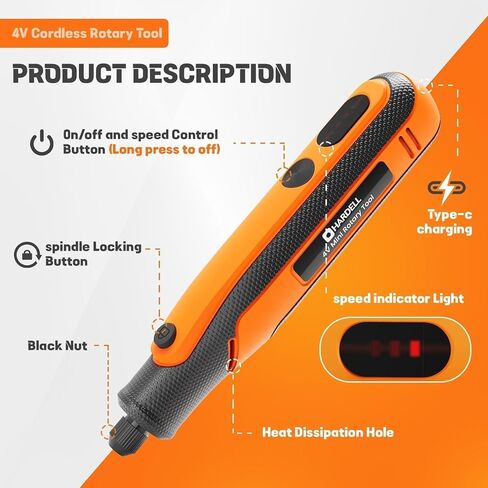 HARDELL Mini Cordless Rotary Tool kit 4V, 3 Variable Speeds Rotary Tool with 32pcs Accessories,Type-C Charging Power, for Engraving, Sanding, Grinding, Polishing, Etching, Diy Crafting in Kuwait