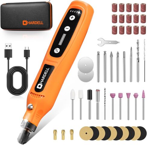 HARDELL Mini Cordless Rotary Tool kit 4V, 3 Variable Speeds Rotary Tool with 32pcs Accessories,Type-C Charging Power, for Engraving, Sanding, Grinding, Polishing, Etching, Diy Crafting in Kuwait