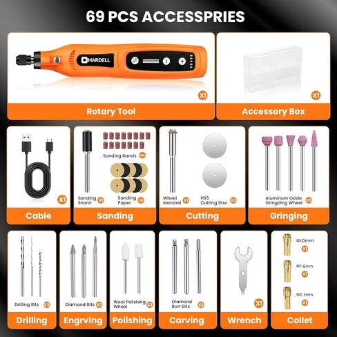 HARDELL Mini Cordless Rotary Tool kit 4V, 3 Variable Speeds Rotary Tool with 32pcs Accessories,Type-C Charging Power, for Engraving, Sanding, Grinding, Polishing, Etching, Diy Crafting in Kuwait