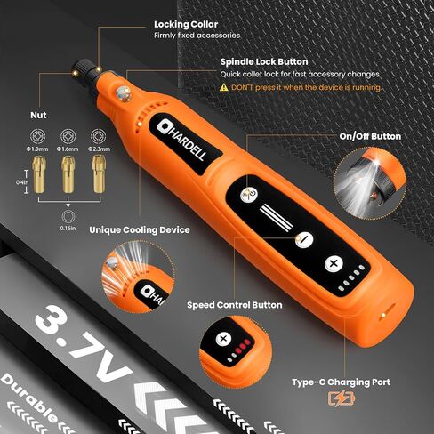 HARDELL Mini Cordless Rotary Tool kit 4V, 3 Variable Speeds Rotary Tool with 32pcs Accessories,Type-C Charging Power, for Engraving, Sanding, Grinding, Polishing, Etching, Diy Crafting in Kuwait