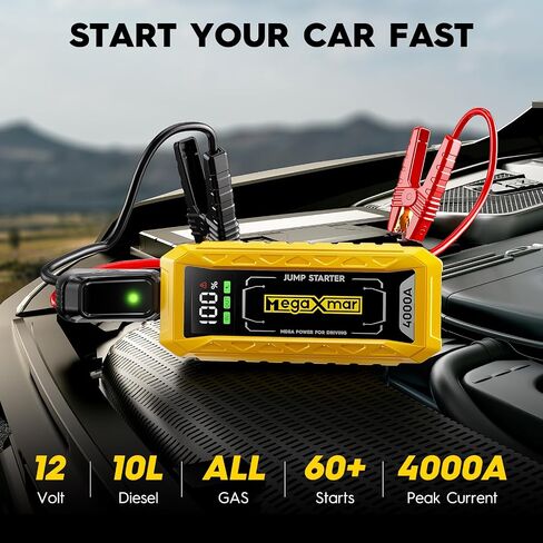 60w PD Battery Jump Starter 27000mAh 4000A, All Gas, 10L Diesel Engine, 12V car Battery Portable Jumper Box, Type C Booster Car Jumper Cable Pack in Saudi Arabia