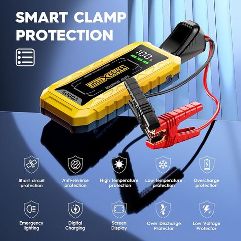 60w PD Battery Jump Starter 27000mAh 4000A, All Gas, 10L Diesel Engine, 12V car Battery Portable Jumper Box, Type C Booster Car Jumper Cable Pack in Saudi Arabia