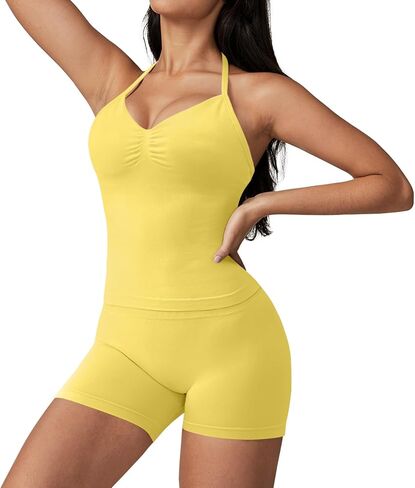 JGS1996 2 Piece Workout Sets for Women Halter Sports Bras Tank Top Scrunch Butt Biker Shorts Women Tummy Control Gym Sets in Saudi Arabia