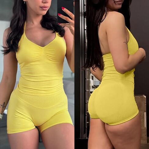 JGS1996 2 Piece Workout Sets for Women Halter Sports Bras Tank Top Scrunch Butt Biker Shorts Women Tummy Control Gym Sets in Saudi Arabia