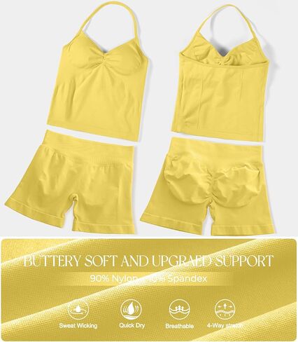 JGS1996 2 Piece Workout Sets for Women Halter Sports Bras Tank Top Scrunch Butt Biker Shorts Women Tummy Control Gym Sets in Saudi Arabia