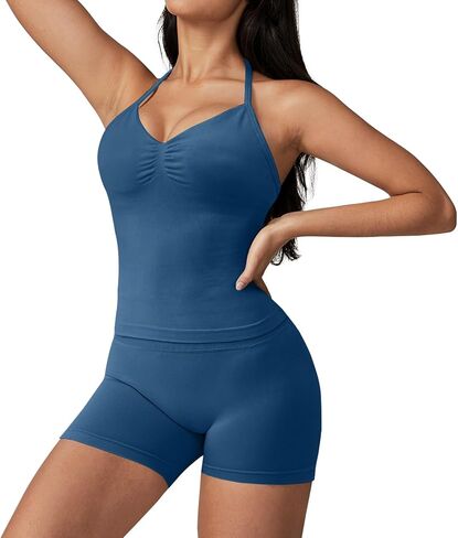 JGS1996 2 Piece Workout Sets for Women Halter Sports Bras Tank Top Scrunch Butt Biker Shorts Women Tummy Control Gym Sets in Saudi Arabia
