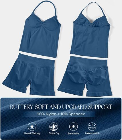 JGS1996 2 Piece Workout Sets for Women Halter Sports Bras Tank Top Scrunch Butt Biker Shorts Women Tummy Control Gym Sets in Saudi Arabia