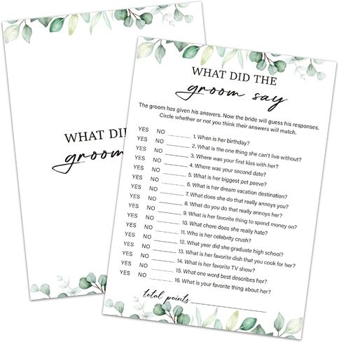 Who Knows The Bride Best Bridal Shower Game Wedding Shower Games, Bridal Shower Games 30 Guests for Engagement Wedding Party, Bridal Games for Showers (Eucalyptus Botanical Style) -0010 in Saudi Arabia