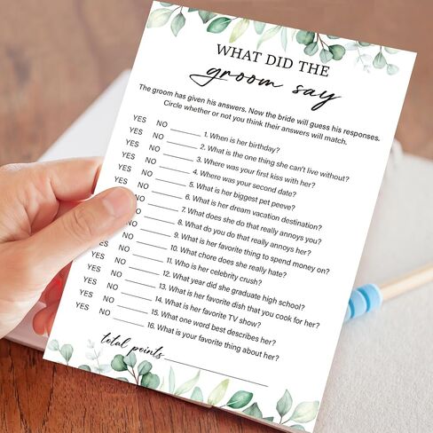 Who Knows The Bride Best Bridal Shower Game Wedding Shower Games, Bridal Shower Games 30 Guests for Engagement Wedding Party, Bridal Games for Showers (Eucalyptus Botanical Style) -0010 in Saudi Arabia