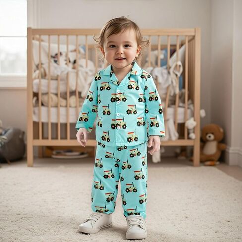 Biayxms Toddler Boy Silk Pajamas Set Button Down Dinasour Long Sleeve Shirts Tops and Pants Two Piece Satin Pj Lounge Sets in Kuwait