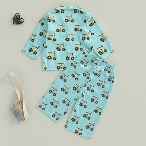 Biayxms Toddler Boy Silk Pajamas Set Button Down Dinasour Long Sleeve Shirts Tops and Pants Two Piece Satin Pj Lounge Sets in Kuwait