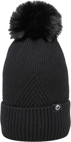 Funky Junque Basics Womens Pom Pom Beanie Winter Hats Cute Diagonal Pattern Fleece Lined Warm Stocking Caps Pompom Toboggan in Saudi Arabia