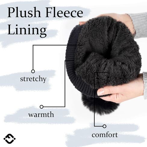 Funky Junque Basics Womens Pom Pom Beanie Winter Hats Cute Diagonal Pattern Fleece Lined Warm Stocking Caps Pompom Toboggan in Saudi Arabia