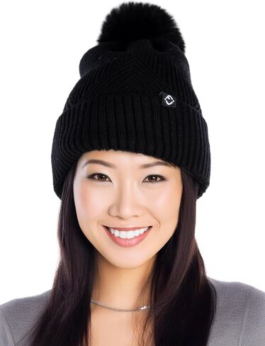 Funky Junque Basics Womens Pom Pom Beanie Winter Hats Cute Diagonal Pattern Fleece Lined Warm Stocking Caps Pompom Toboggan in Saudi Arabia