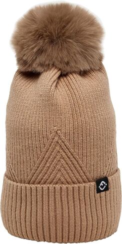 Funky Junque Basics Womens Pom Pom Beanie Winter Hats Cute Diagonal Pattern Fleece Lined Warm Stocking Caps Pompom Toboggan in Saudi Arabia