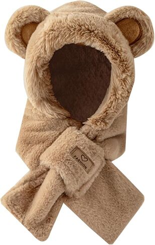 Women Kawaii Bear Bean Beanie Hat Divf 2 in 1 ، Sherpa Fleece Fuzzy Hat اليابانية الشتاء الدافئ القبعة. in Saudi Arabia