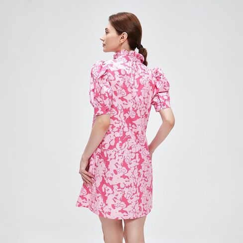 D-Sun Women's Summer Floral Mini Dress Short Sleeve Button Down Casual Boho Beach Shirt Mini Dress in Saudi Arabia