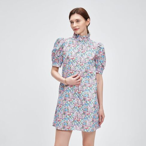 D-Sun Women's Summer Floral Mini Dress Short Sleeve Button Down Casual Boho Beach Shirt Mini Dress in Saudi Arabia