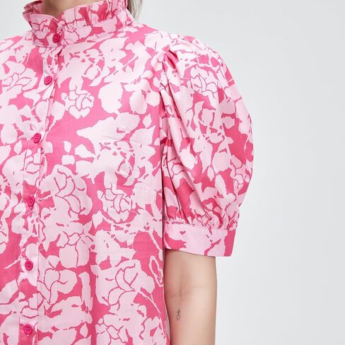D-Sun Women's Summer Floral Mini Dress Short Sleeve Button Down Casual Boho Beach Shirt Mini Dress in Saudi Arabia