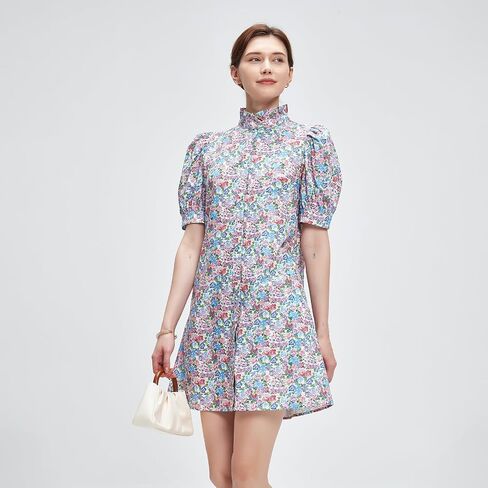 D-Sun Women's Summer Floral Mini Dress Short Sleeve Button Down Casual Boho Beach Shirt Mini Dress in Saudi Arabia
