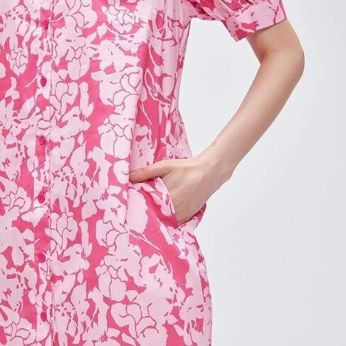 D-Sun Women's Summer Floral Mini Dress Short Sleeve Button Down Casual Boho Beach Shirt Mini Dress in Saudi Arabia