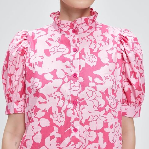 D-Sun Women's Summer Floral Mini Dress Short Sleeve Button Down Casual Boho Beach Shirt Mini Dress in Saudi Arabia