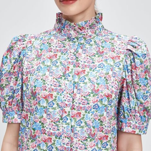 D-Sun Women's Summer Floral Mini Dress Short Sleeve Button Down Casual Boho Beach Shirt Mini Dress in Saudi Arabia