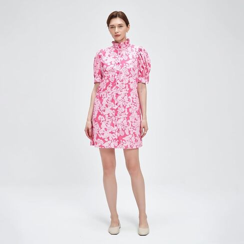 D-Sun Women's Summer Floral Mini Dress Short Sleeve Button Down Casual Boho Beach Shirt Mini Dress in Saudi Arabia