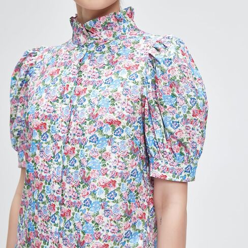 D-Sun Women's Summer Floral Mini Dress Short Sleeve Button Down Casual Boho Beach Shirt Mini Dress in Saudi Arabia