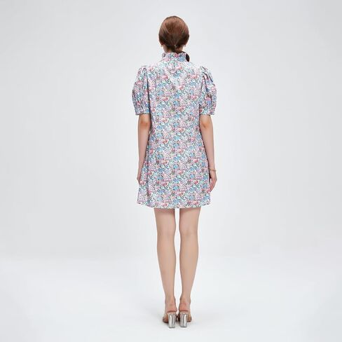 D-Sun Women's Summer Floral Mini Dress Short Sleeve Button Down Casual Boho Beach Shirt Mini Dress in Saudi Arabia