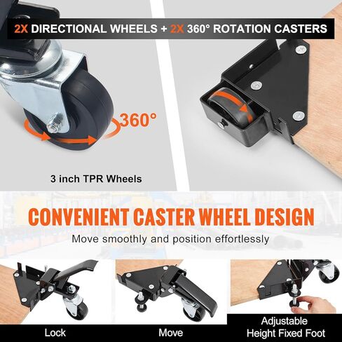 VEVOR Adjustable Universal Mobile Base 700 LBS Load-Bearing Capacity Heavy-Duty Mobile Base Rolling Mobile Base with Locking Levers, Used for Mobilizing Woodworking Equipment, Fridge, Washing Machine in Saudi Arabia