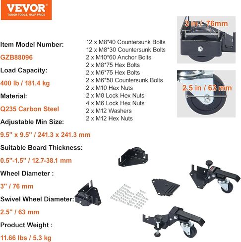 VEVOR Adjustable Universal Mobile Base 700 LBS Load-Bearing Capacity Heavy-Duty Mobile Base Rolling Mobile Base with Locking Levers, Used for Mobilizing Woodworking Equipment, Fridge, Washing Machine in Saudi Arabia